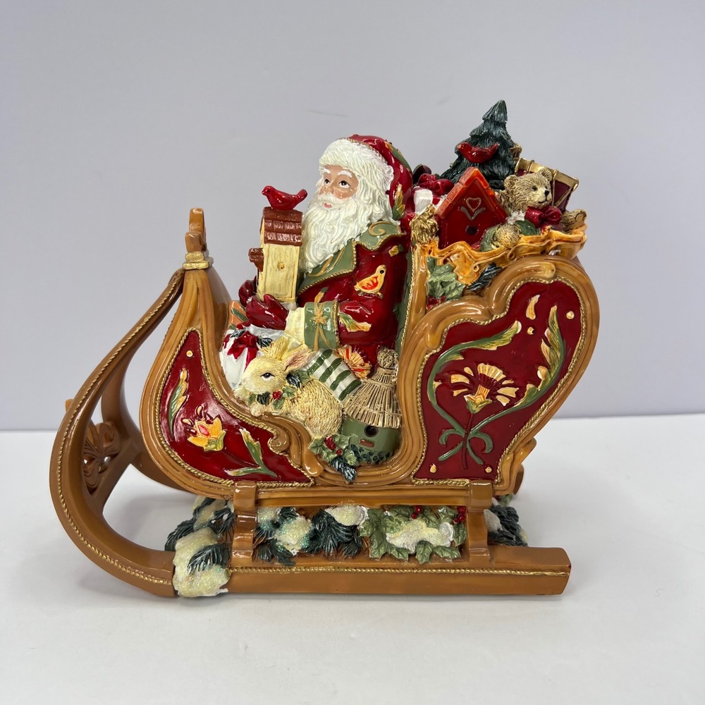 Rare Fitz & Floyd Bellacara Santa Sleigh Music Box "Silent Night" Holiday Decor